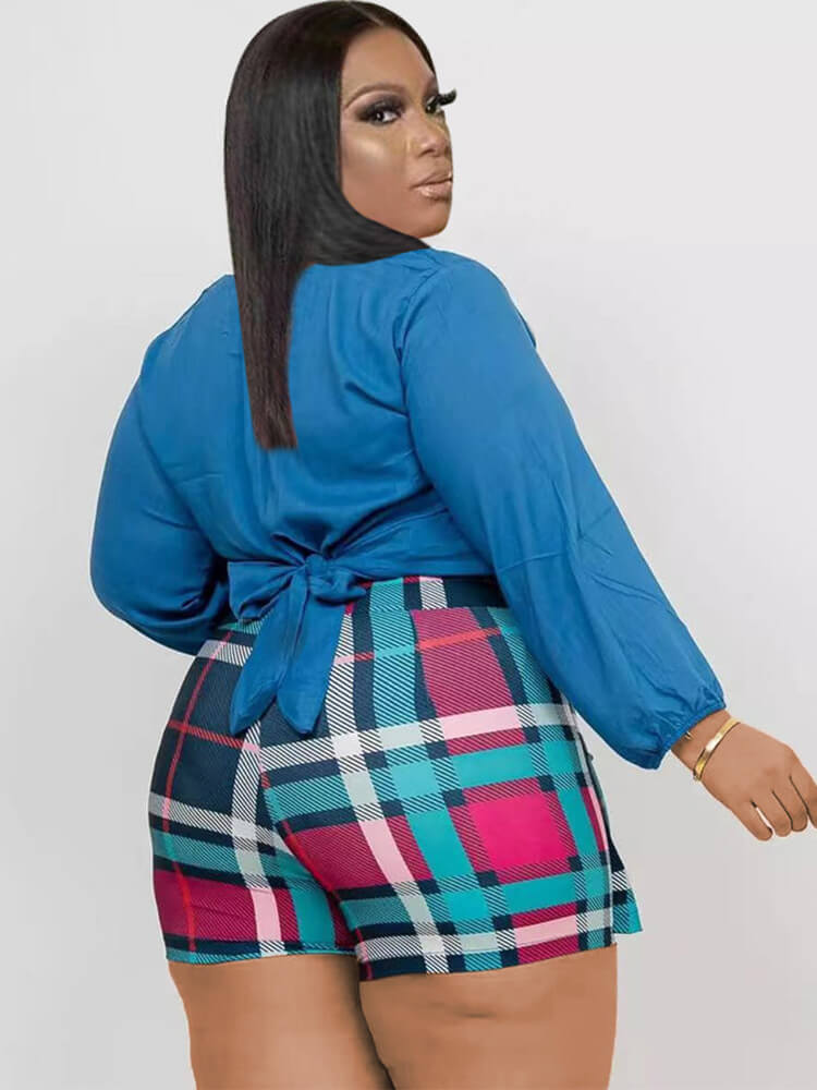 Long Sleeve Crop Top Short Pantskirt