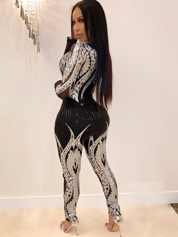 Long Sleeves Mesh Jumpsuit