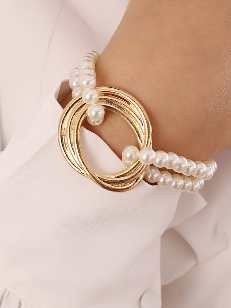 Pearl Geometric Patchwork Necklaces+Bracelet Set