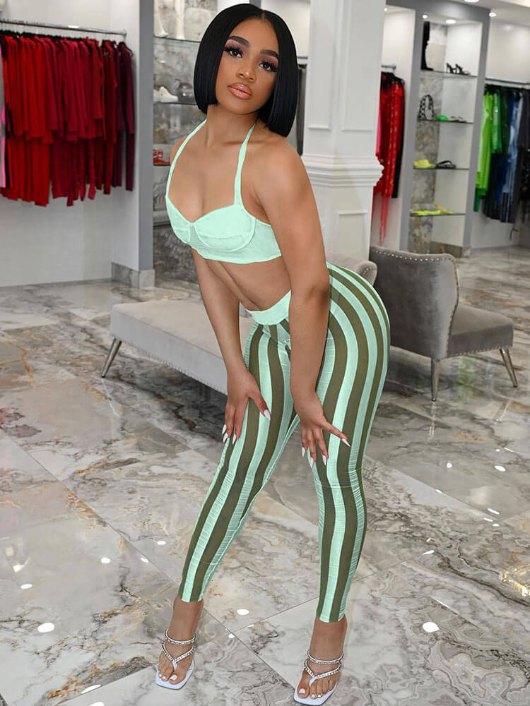 Two Piece Crop Top Long Pants Outfits