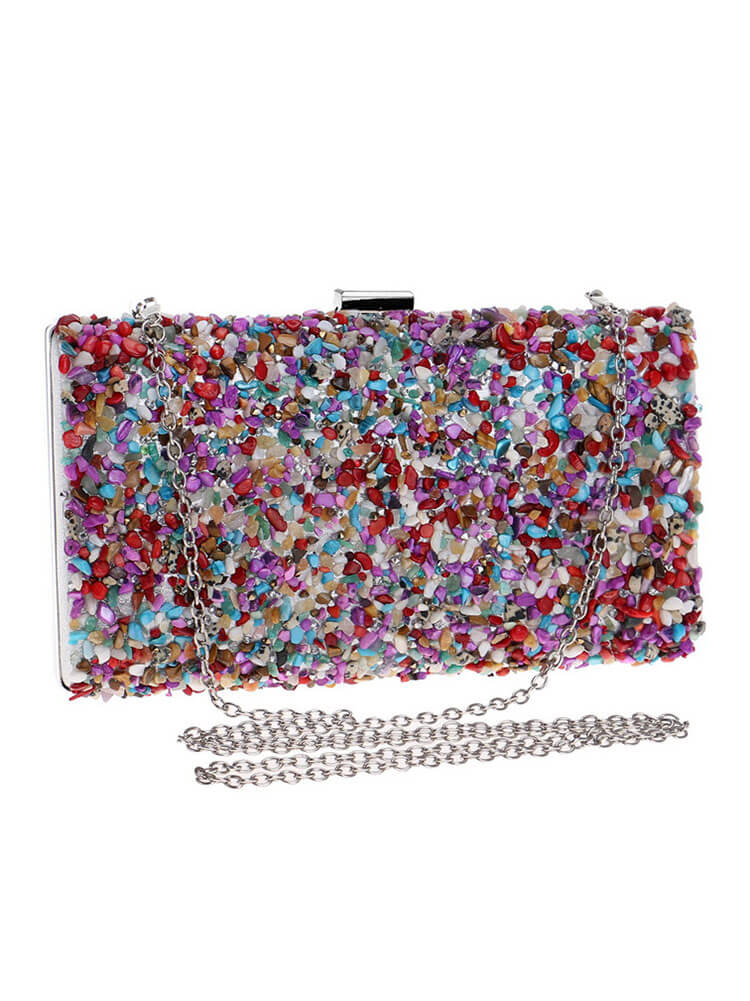 Colorful Stone Chain Cuboid HandBags