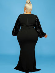 Glitter Long Sleeve Patchwork Maxi Dresses