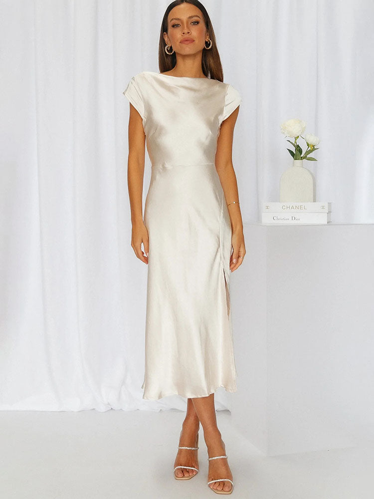 Satin Sleeveless Blackless Midi Dress