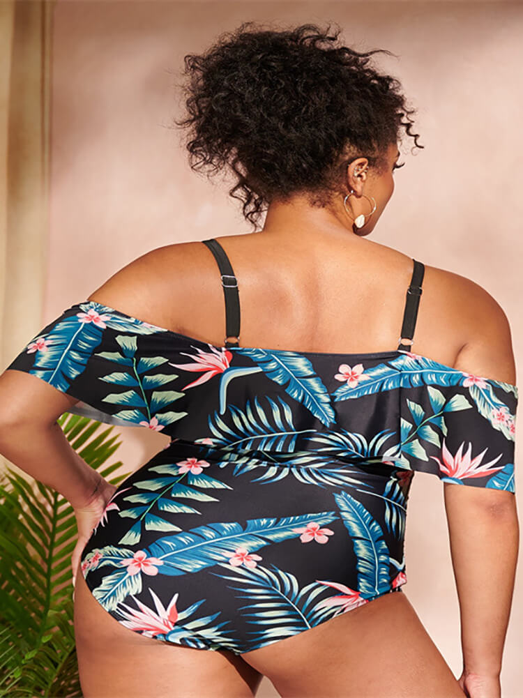 Off Shoulder Floral Print Swimsuit