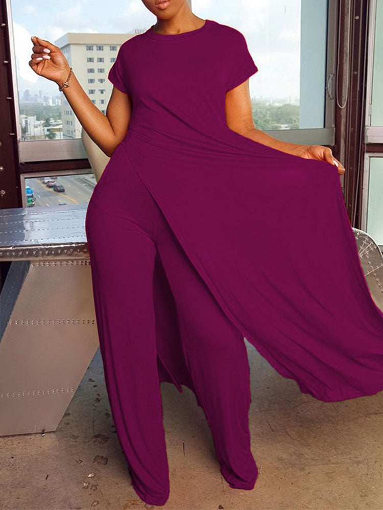 Plus Size Two Piece Short Sleeves Top Long Pants Outfits