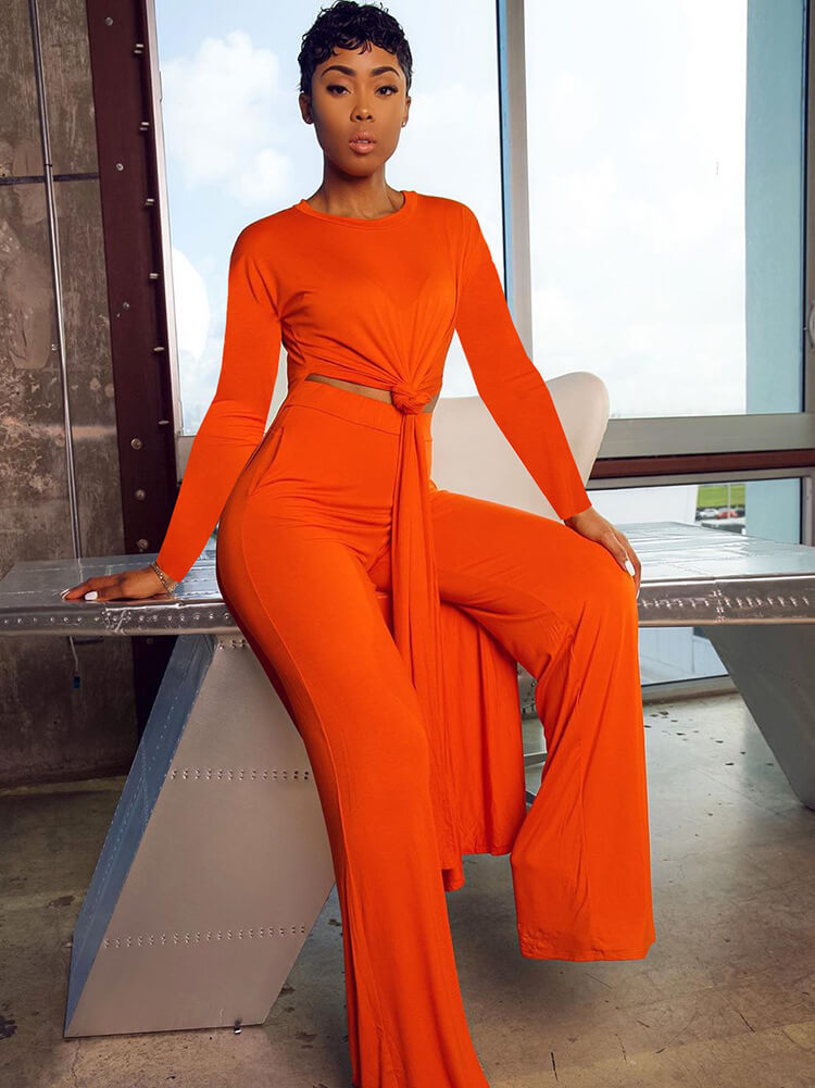 Two Piece Long Sleeve Split Top Pants