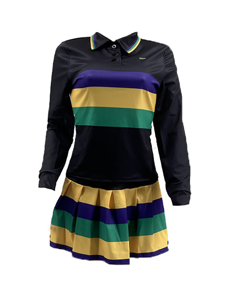 Two-Piece Striped Tops Ruched Skirt