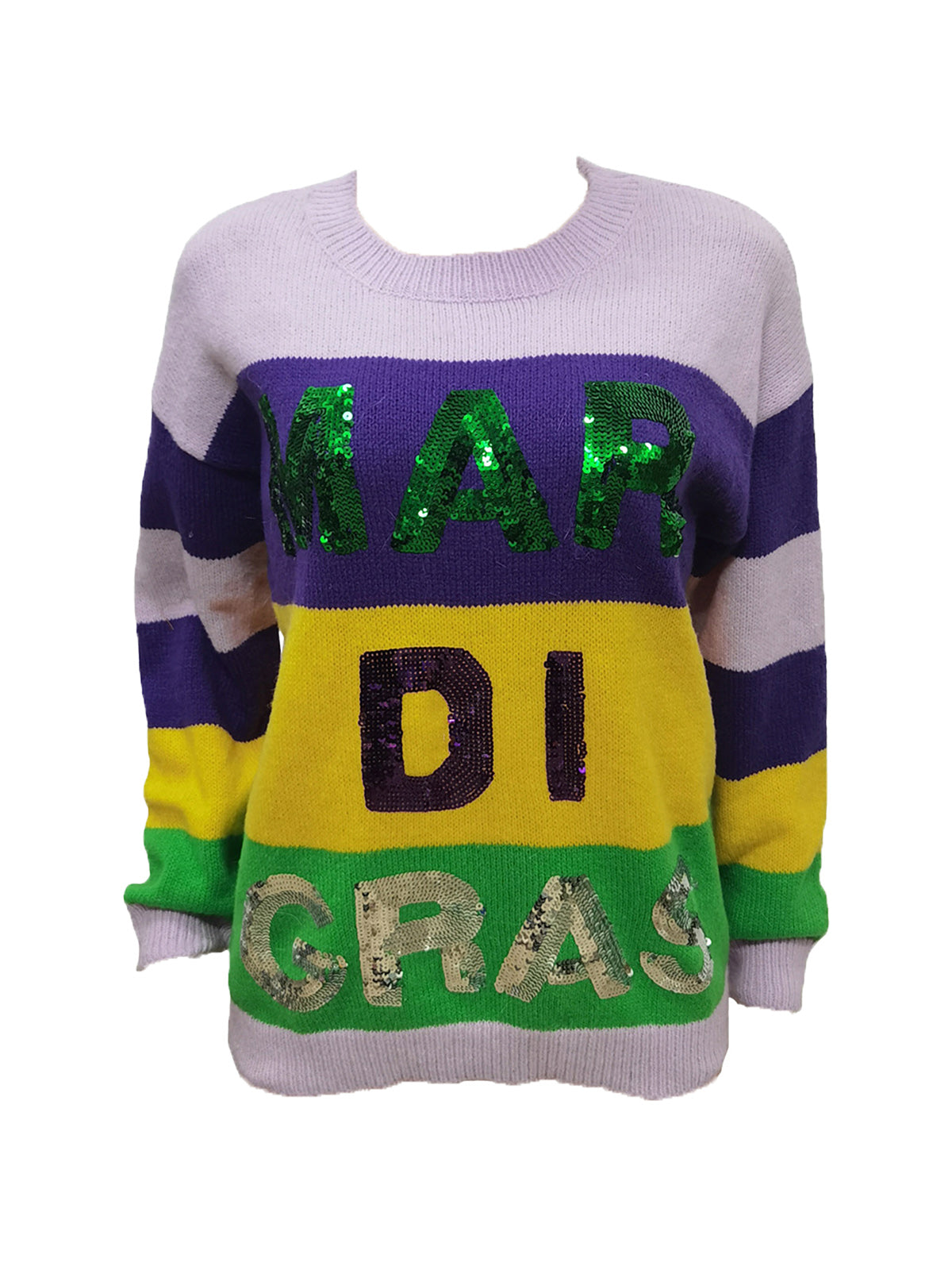 Long Sleeve Color Block Sequin Letter Pullover