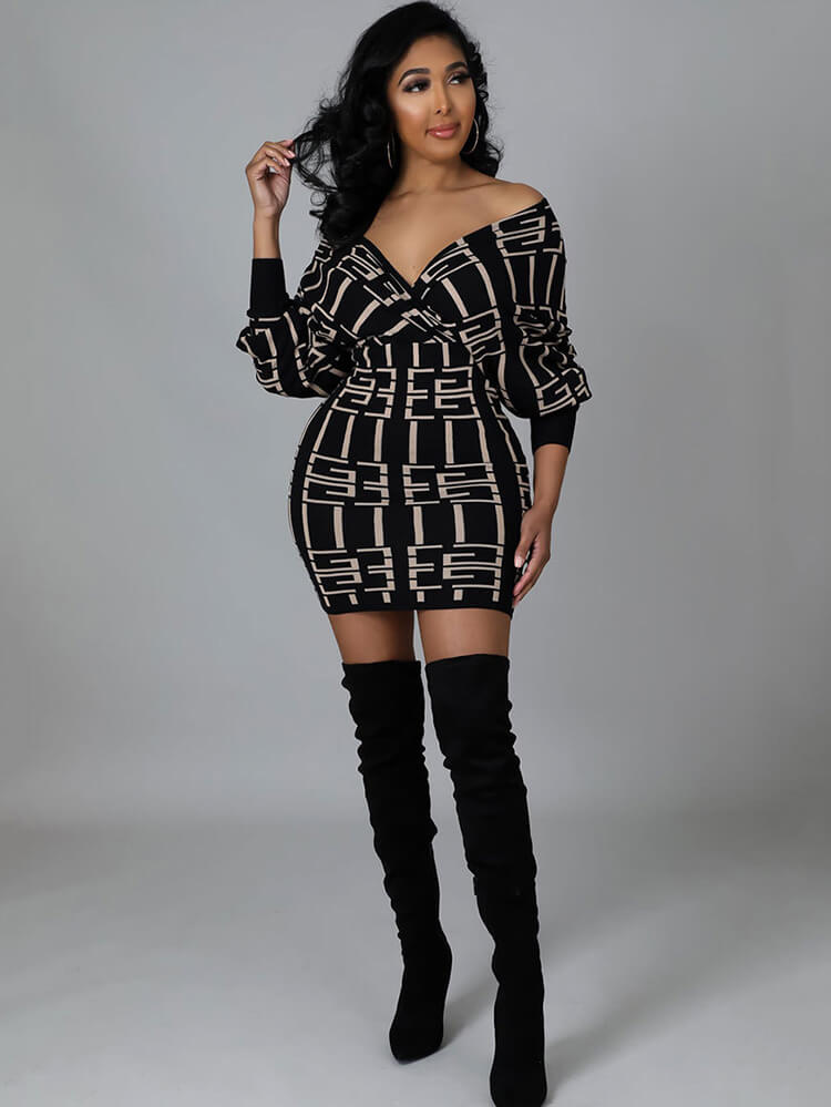 Long Sleeve Off Shoulder Mini Dress