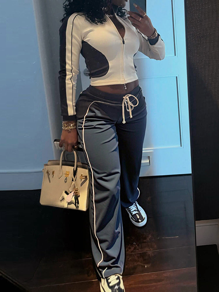 Stand Collar Slim Fit Fitness Jacket and Shorts Set