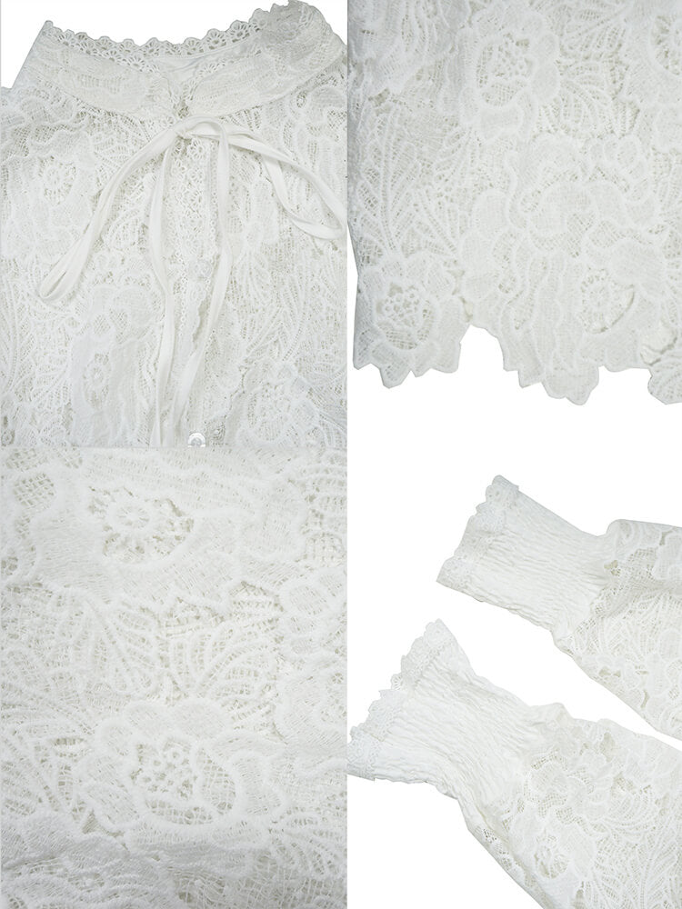 Lantern Sleeve Floral Hollow Out Top