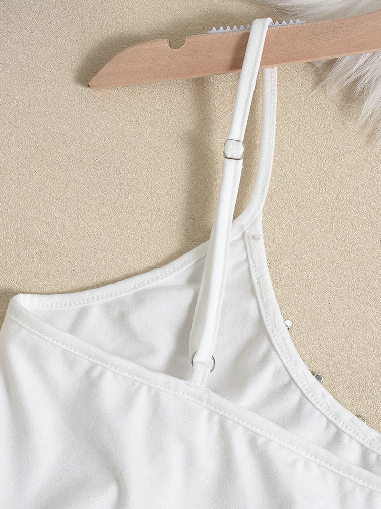 Spaghetti Strap Top with Diamante Details