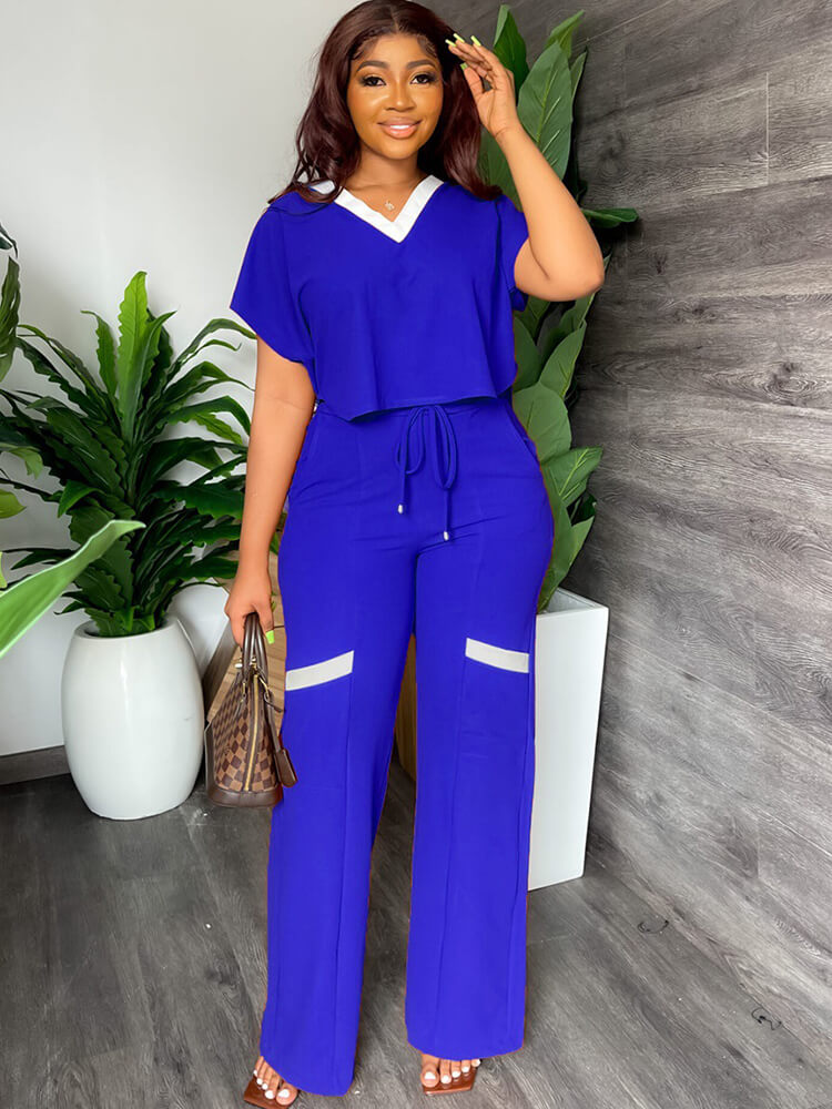 Two Piece Short Sleeve Top Drawstring Pants
