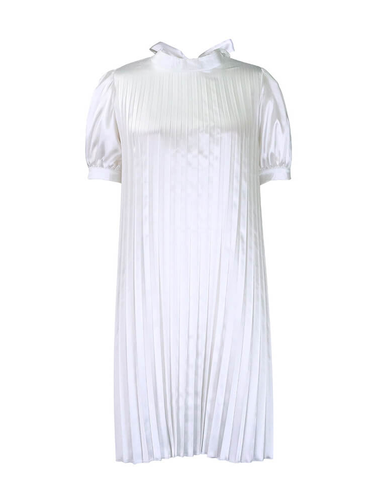 Short Sleeve Mock Neck Pleated Mini Dress