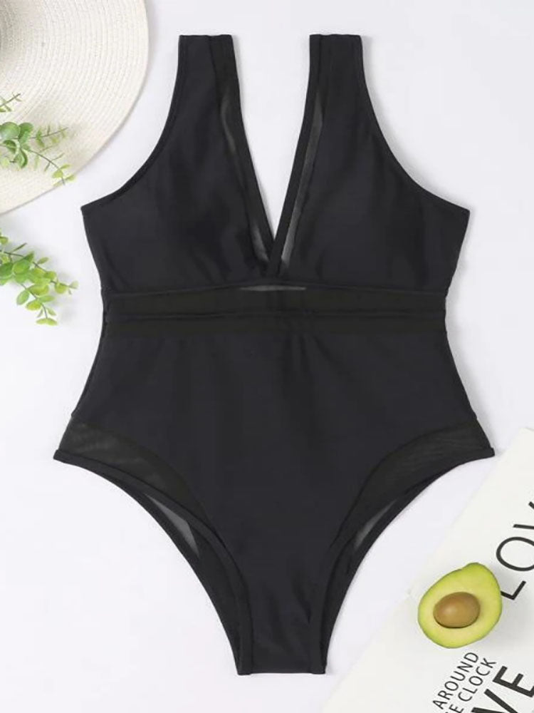 Sleeveless Mesh Patchwork Swimsuit