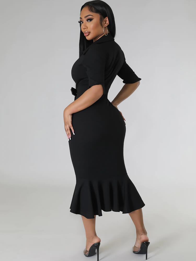 Short Sleeve V Neck Bodycon Midi Dress