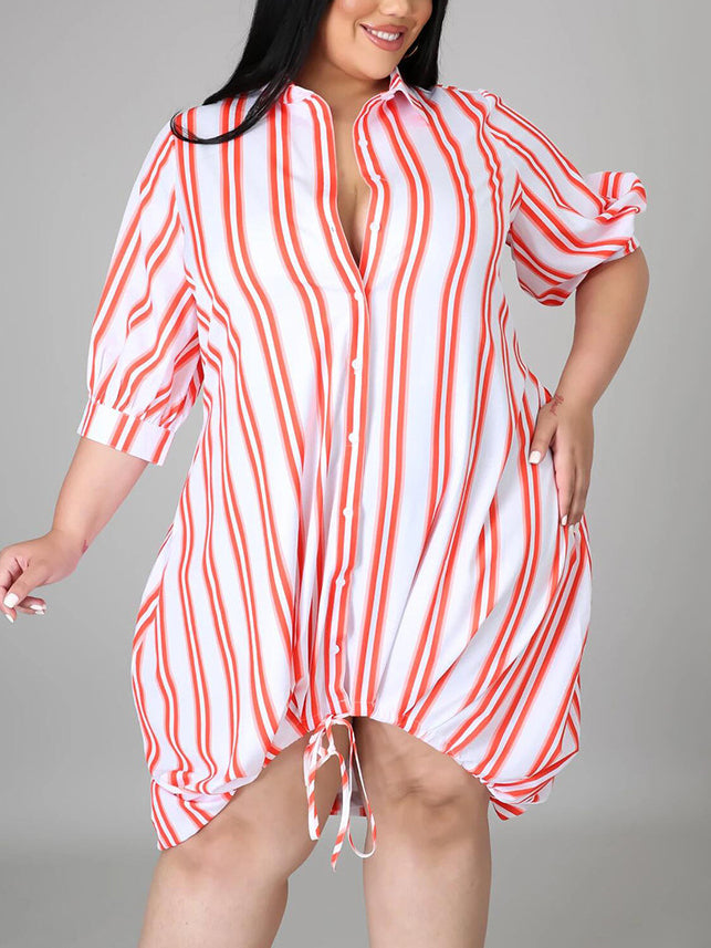 Collar Stripe Plus Size Shirt Dress