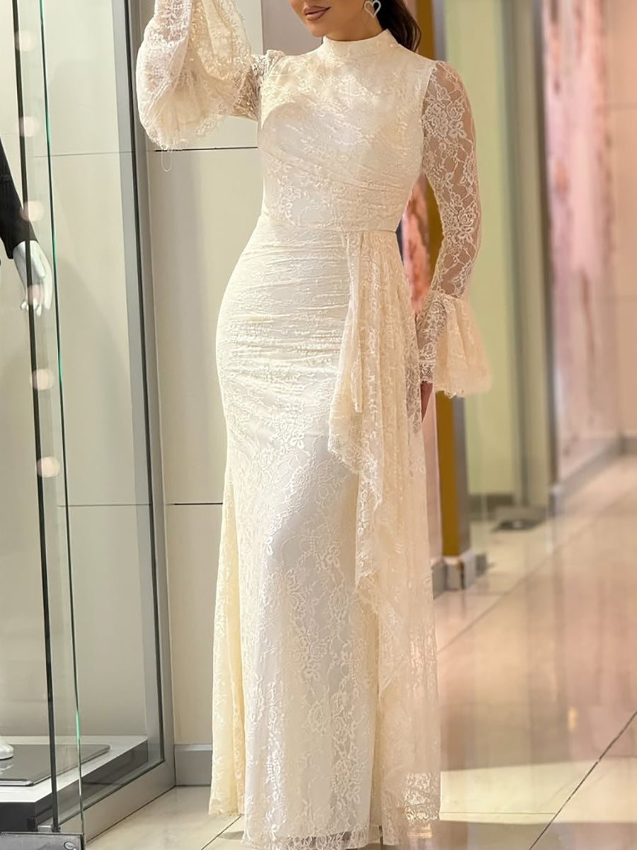 Lace Ruffle Flared Sleeve Maxi Dress