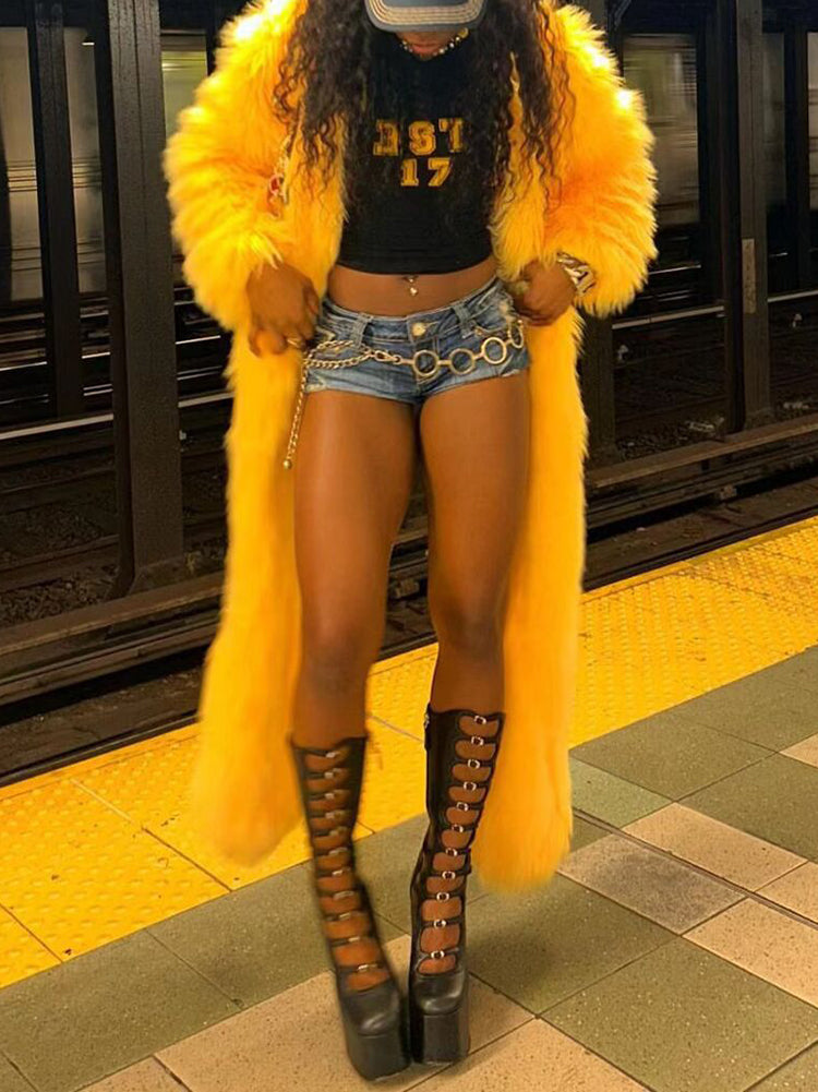 Solid Color Thick Fur Coat