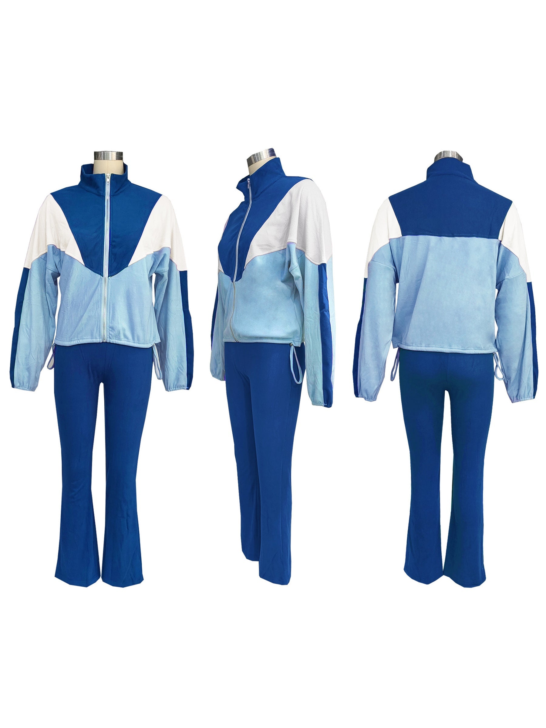 Color Block Zipper Cardigan and Tights Sports Set