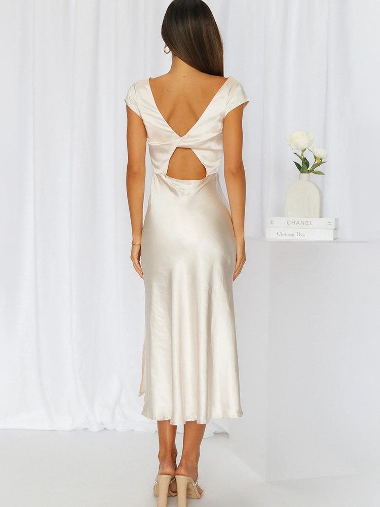 Satin Sleeveless Blackless Midi Dress