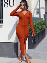 Ribbed Knitted Split Bodycon Midi Dress