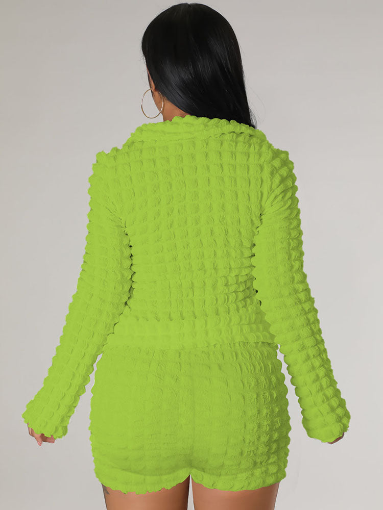 Two Piece Bubble Tie Up Crop Top Shorts