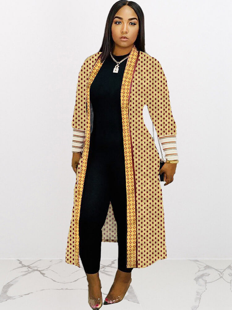 Long Sleeve Printed Color Block Cardigan