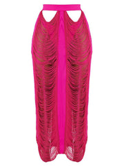 Two Piece Tassel Top Hollow Out Maxi Skrits