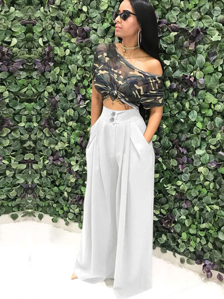 Floor Length Solid Color Wide Leg Pants