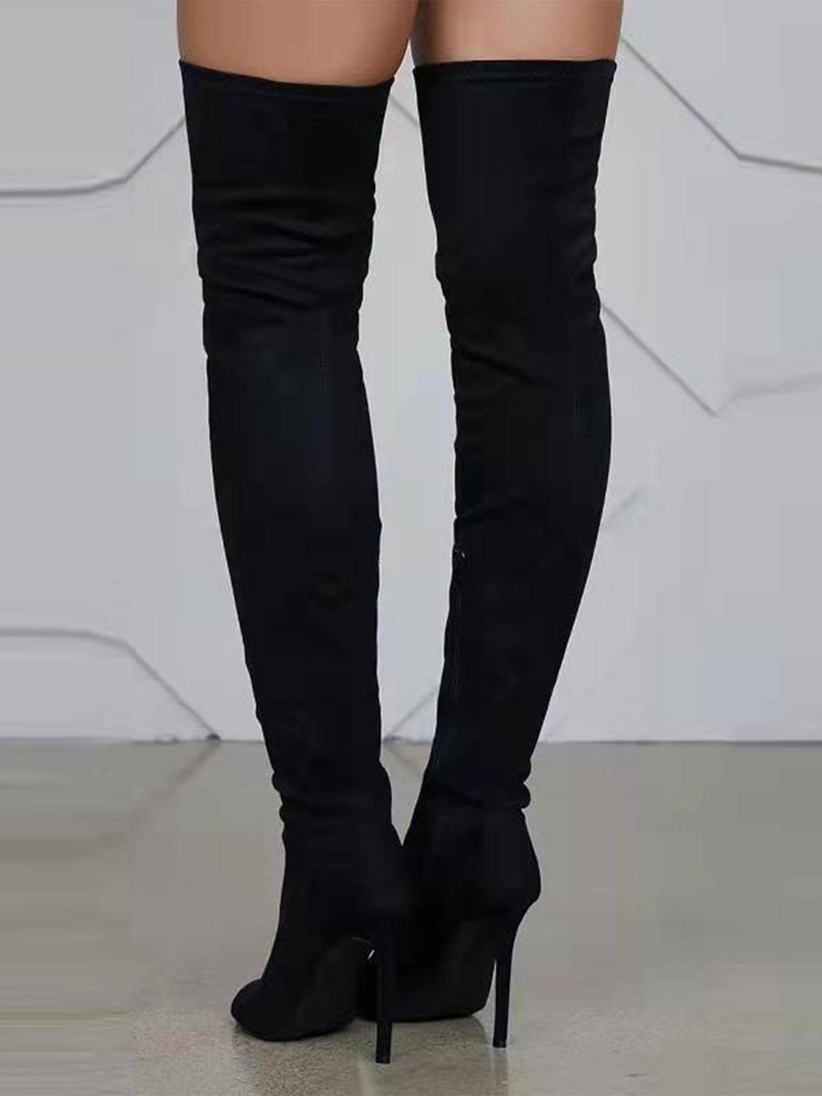 Open-Toe Side Zipper Suede Knee-High Boots