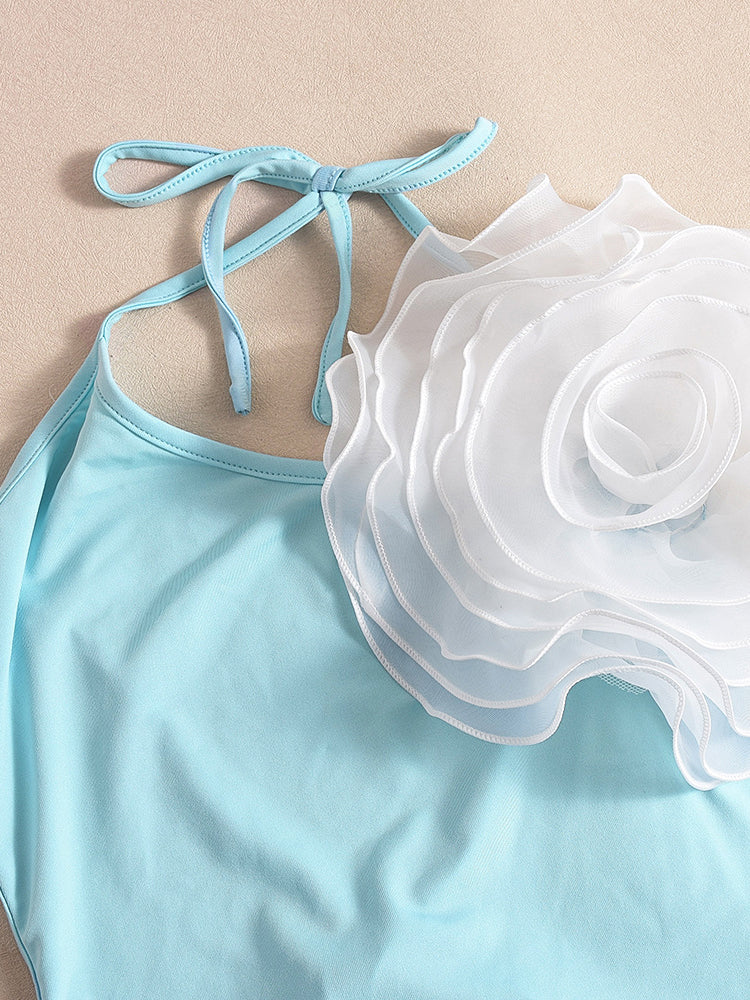 3D Floral Embellished Backless Halter Dress