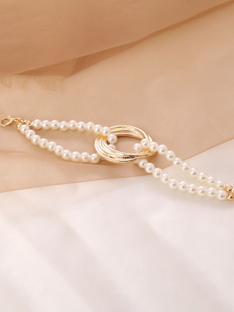 Pearl Geometric Patchwork Necklaces+Bracelet Set