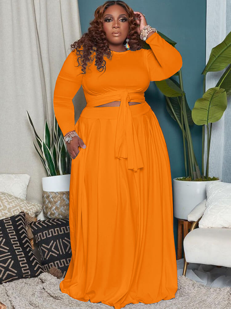 Plus Size Two Piece Wrap Top Maxi Dress