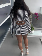 Two Piece Striped Print Shirt Shorts