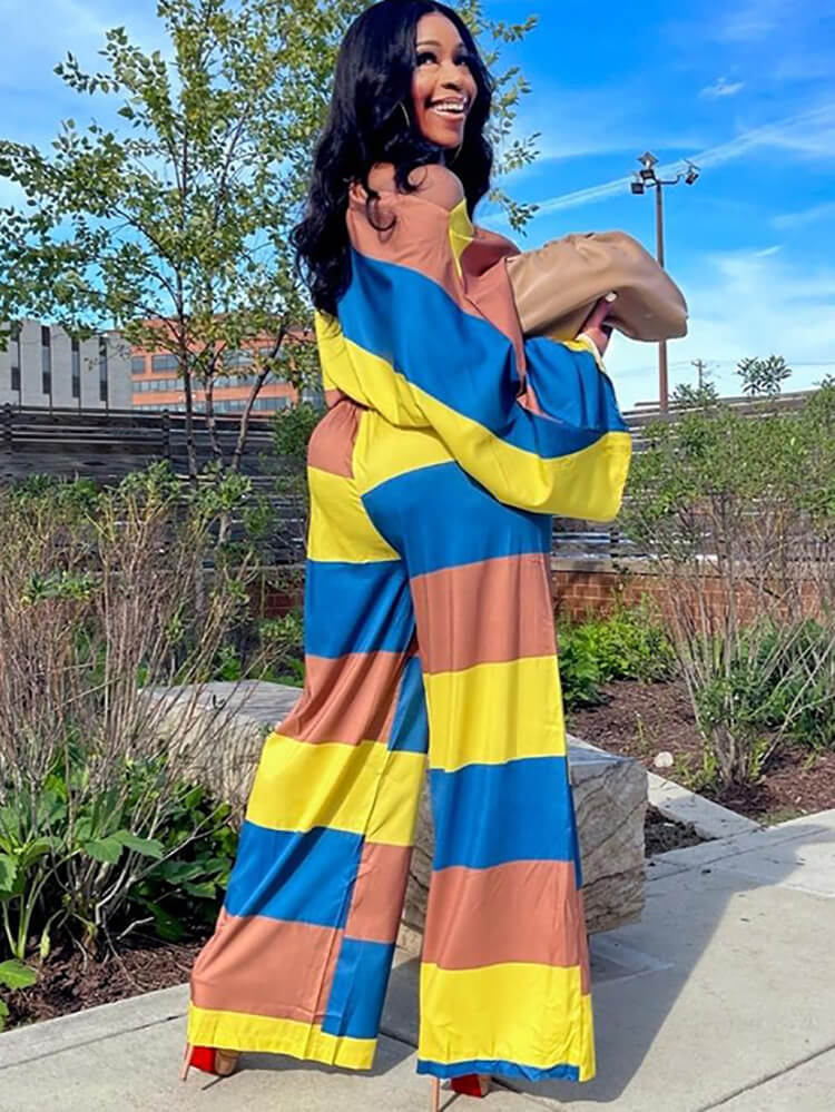 Two Piece Color Block Top Wide Leg Pants