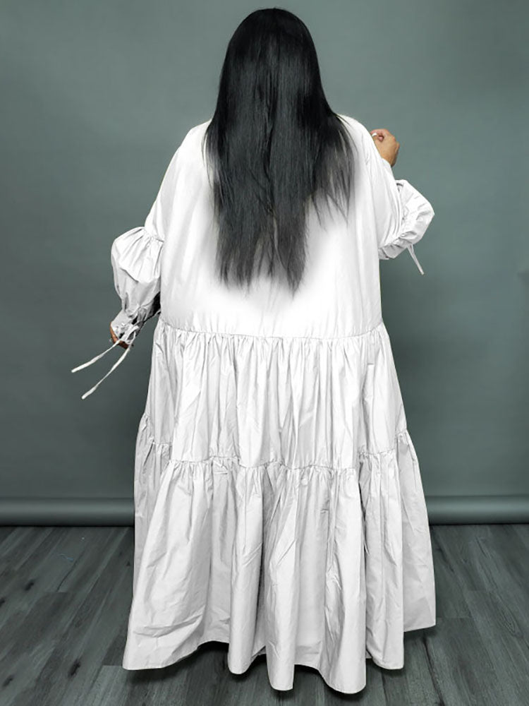 Plus Size Long Sleeves Ruffle Hem Maxi Dress