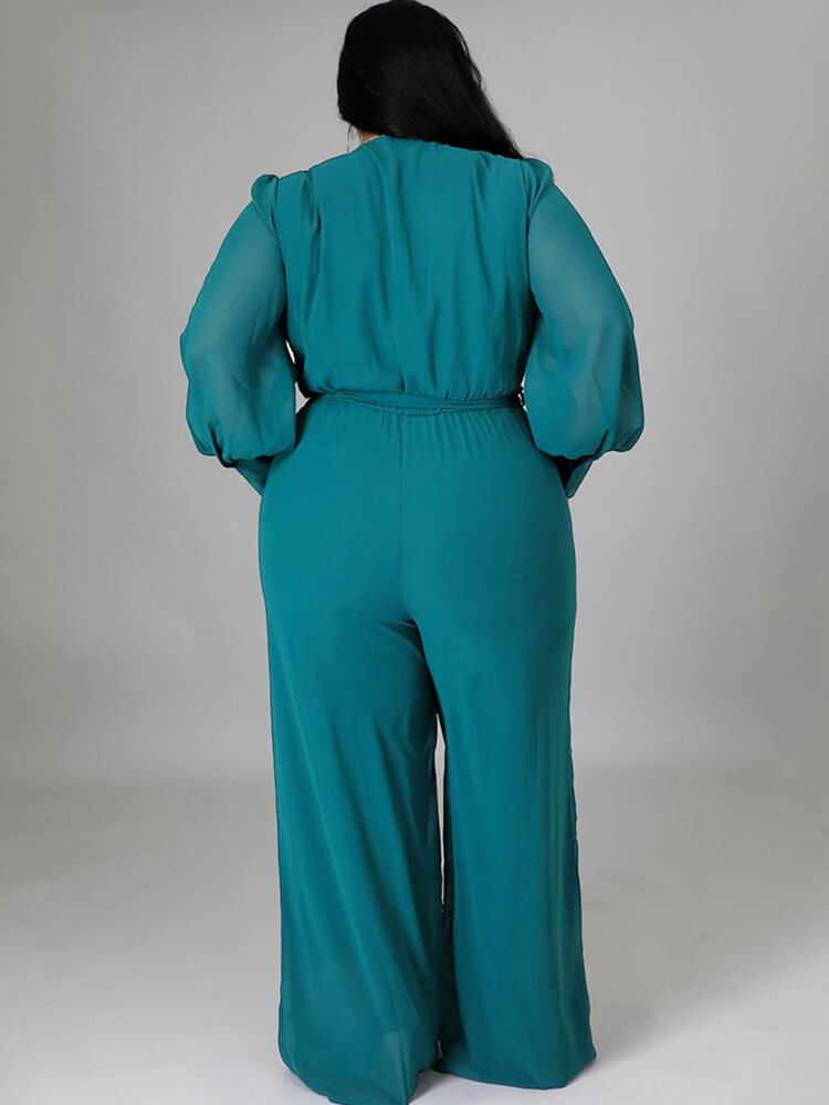 Long Sleeve Solid Bodycon Wide Leg Jumpsuit