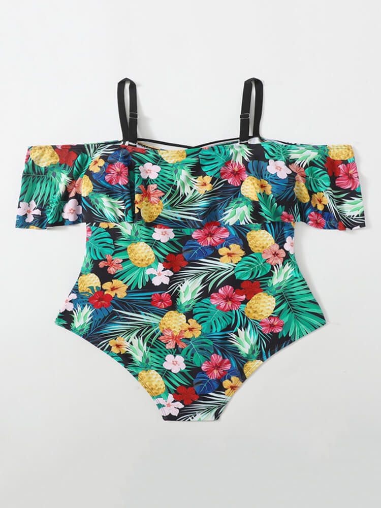 Off Shoulder Floral Print Swimsuit