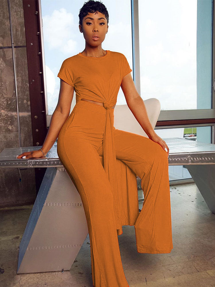 Plus Size Two Piece Short Sleeves Top Long Pants Outfits