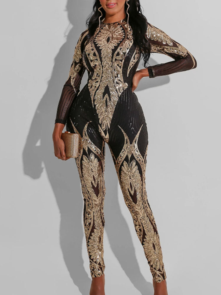 Long Sleeves Mesh Jumpsuit