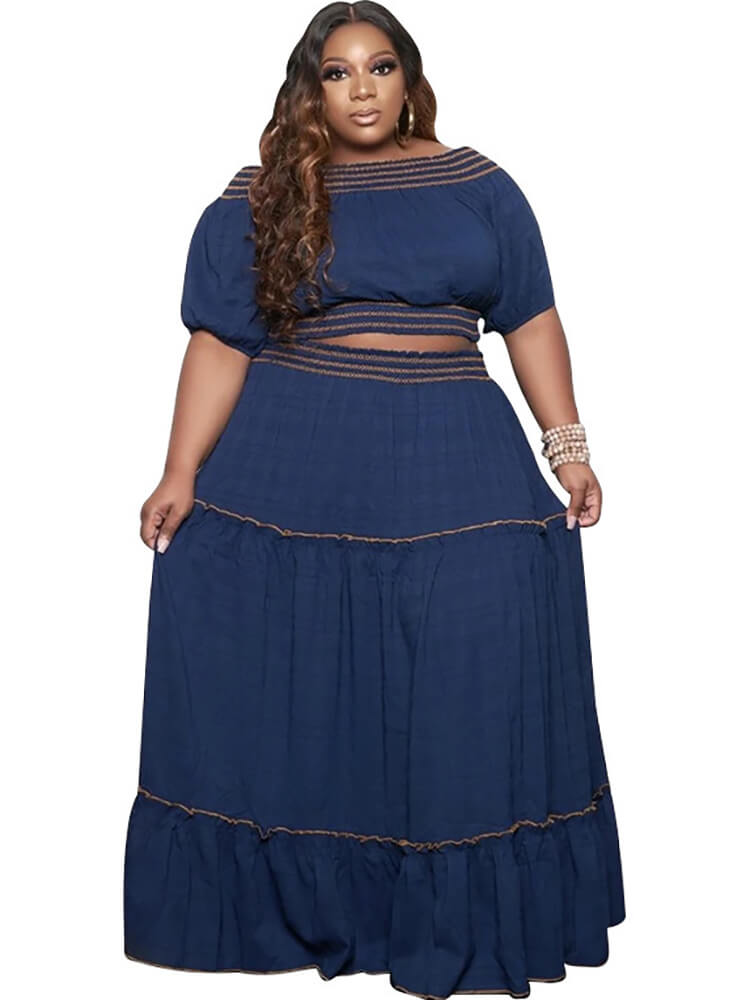 Two Piece Off Shoulder Crop Top Maxi Skirts