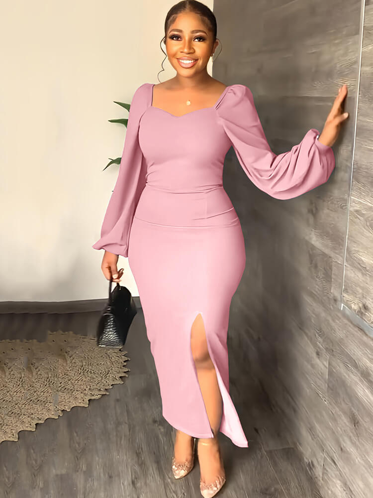 Chiffon Long Sleeve Bodycon Split Maxi Dress