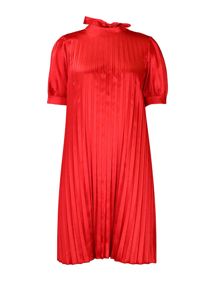 Short Sleeve Mock Neck Pleated Mini Dress