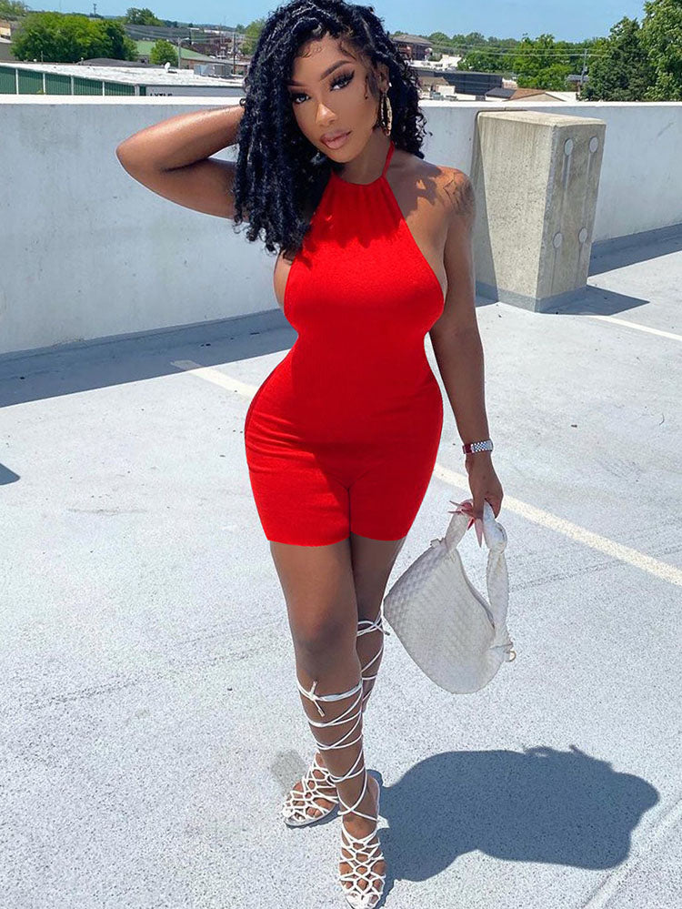 Sleeveless Backless Halter Bodycon Romper