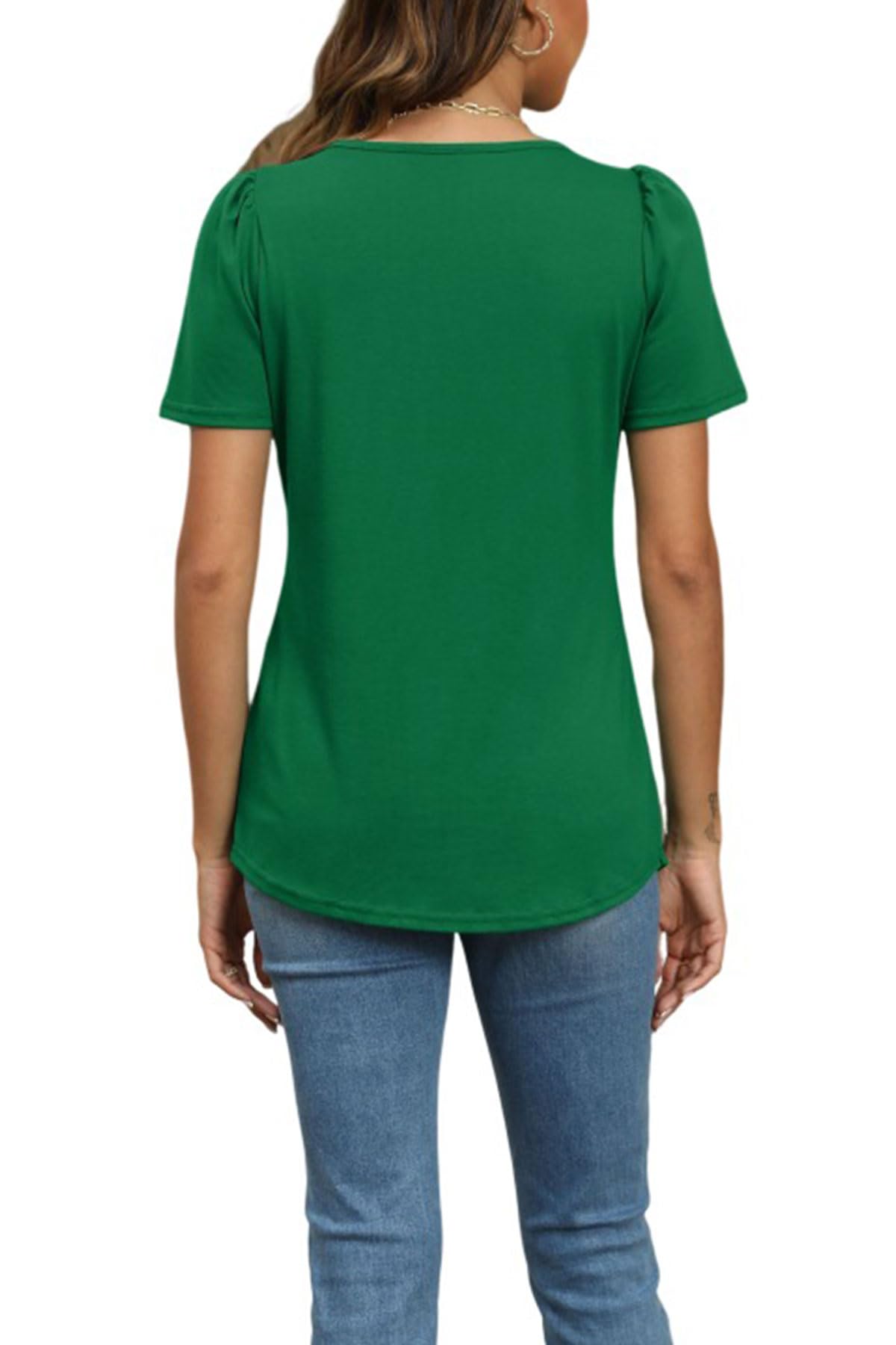 Short Sleeve Pleated Crew Neck Top