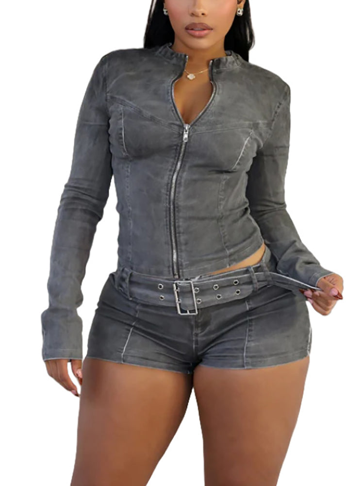 Two Piece Denim Shorts Set