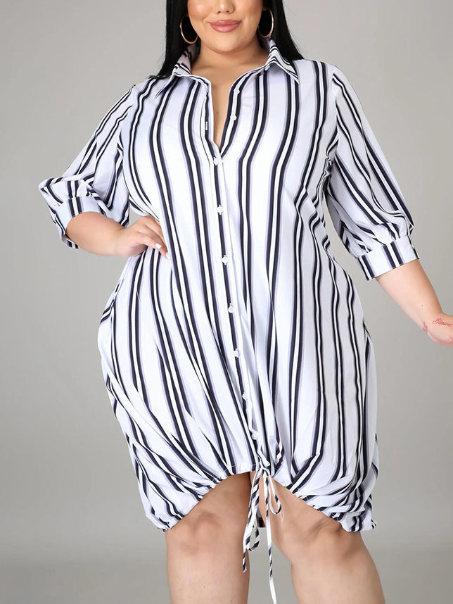 Collar Stripe Plus Size Shirt Dress
