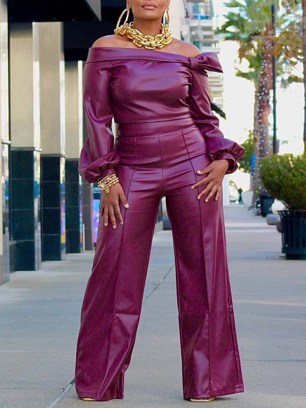 Off-Shoulder-Set aus PU-Leder