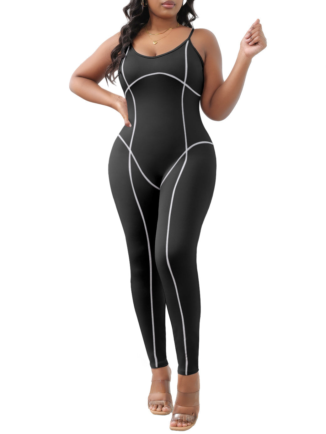 Spaghetti Strap Solid Color Jumpsuit